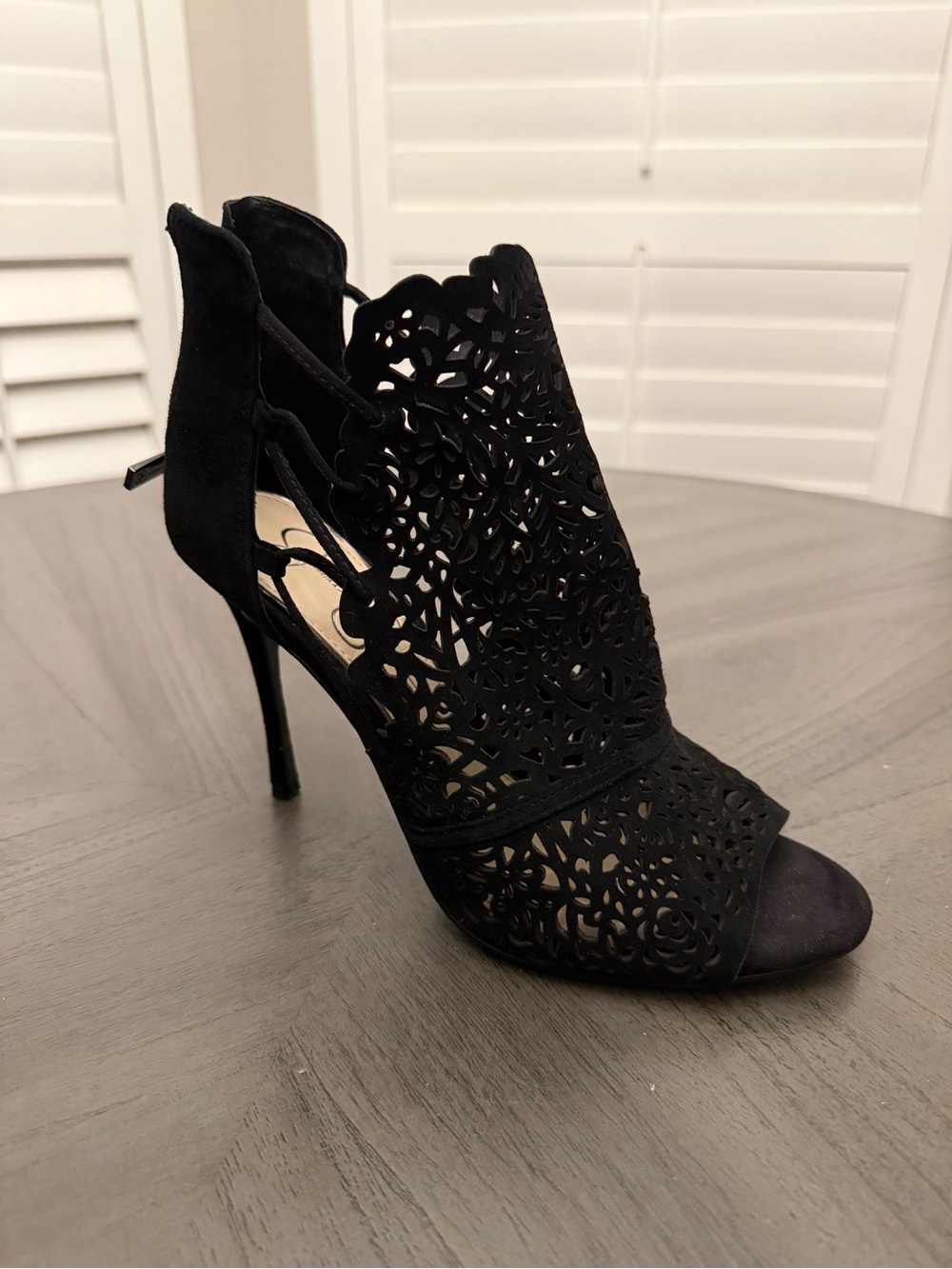 Jessica Simpson Black Laser-Cut Open-Toe High Heel Bootie - Size 9
